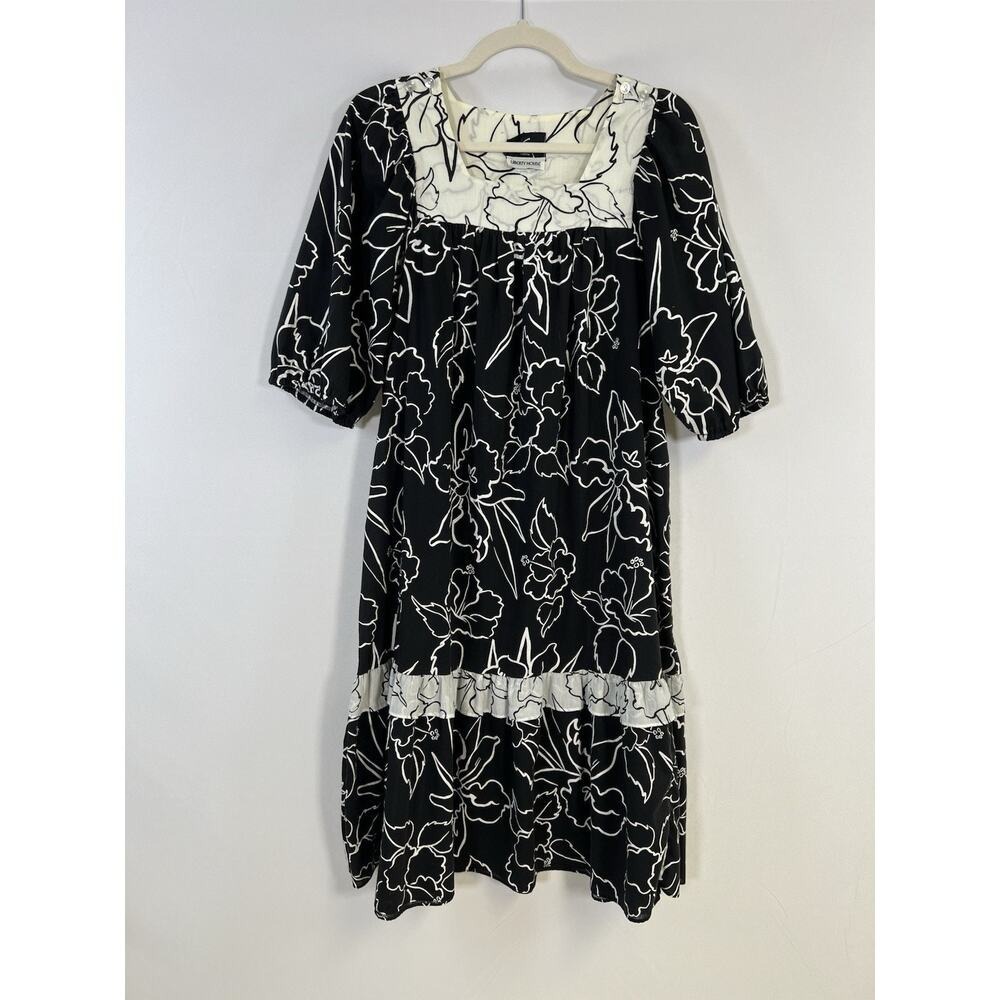 Vintage‎ Chix Hawaii Muu Muu Kaftan Maxi Dress Black White Floral Sz M